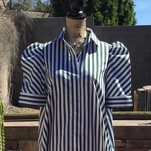 Zara Woman Green Striped A-Line Shirtdress